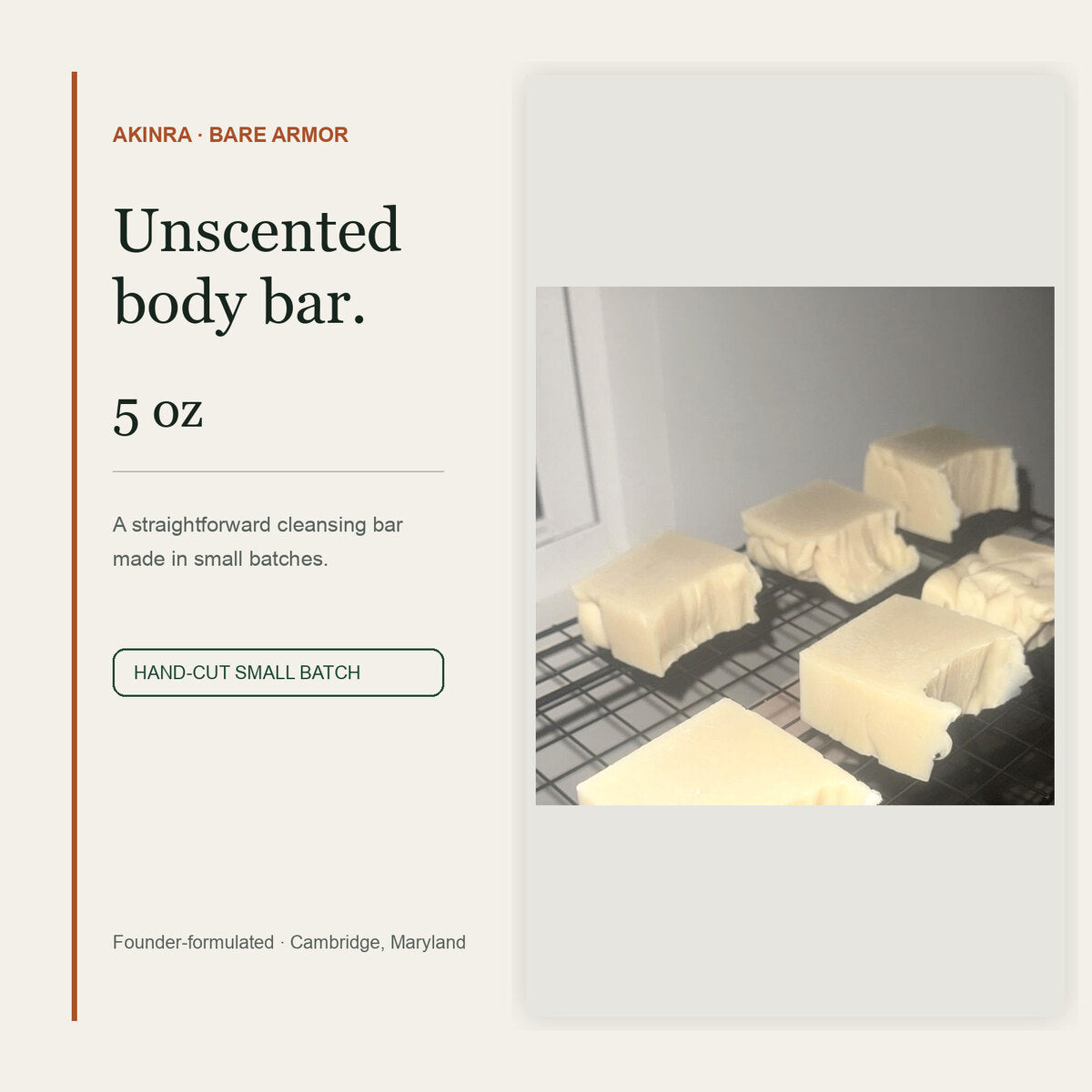 Bare Armor unscented body bar, 5 oz