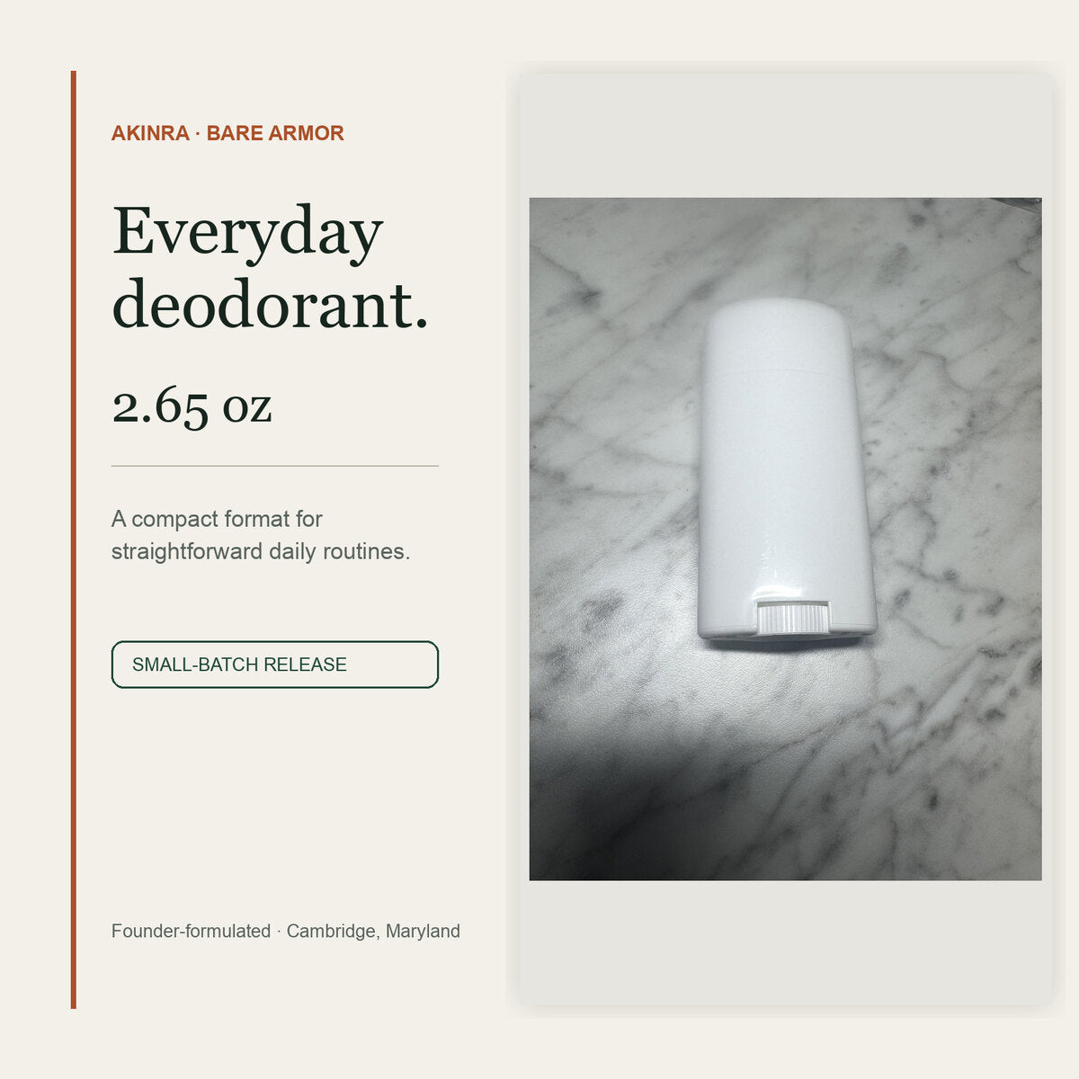 Bare Armor everyday deodorant, 2.65 oz