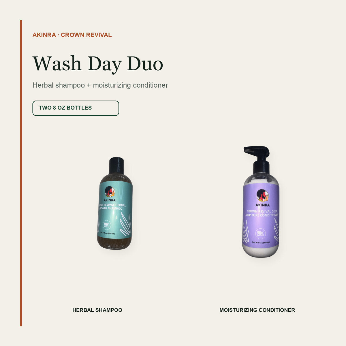 Crown Revival Wash Day Duo with 8 oz herbal shampoo and 8 oz moisturizing conditioner